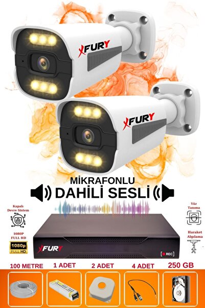 FURY 2 li Sesli 6 Warm Led Gece Renkli Görüş Su Geçirmez Güvenlik Kamerası Seti 250GB