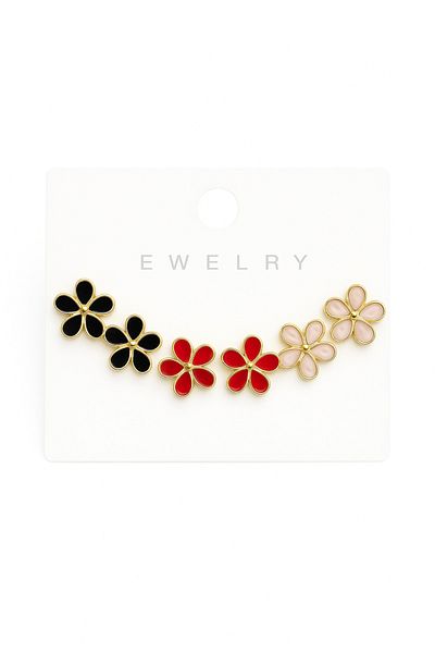 MakeWell 3-Piece Earring Set with Flower and Star Design