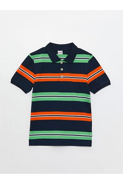 LC Waikiki Lcw Kids Orange Polo Neck Striped Short Sleeve Boy T-Shirt