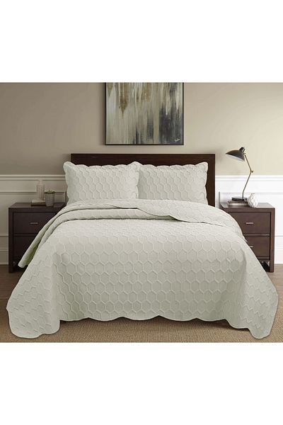 Bella Home Honey Comb 3D Double Bedspread Set (3 Pieces) - 260X240 cm