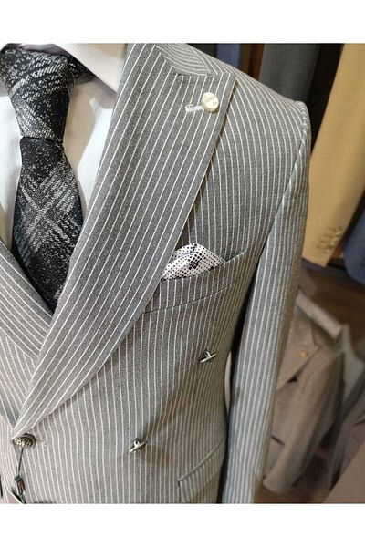 Ted Davıd Gray Striped Double-breasted Suit