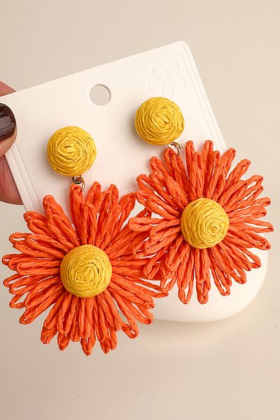 Modex Bohemian Style Orange Dangle Flower Earrings (6cm)