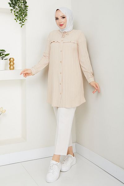 Pamuk Butik Γυναικείο πουκάμισο με λεπτομέρεια βολάν με γιακά