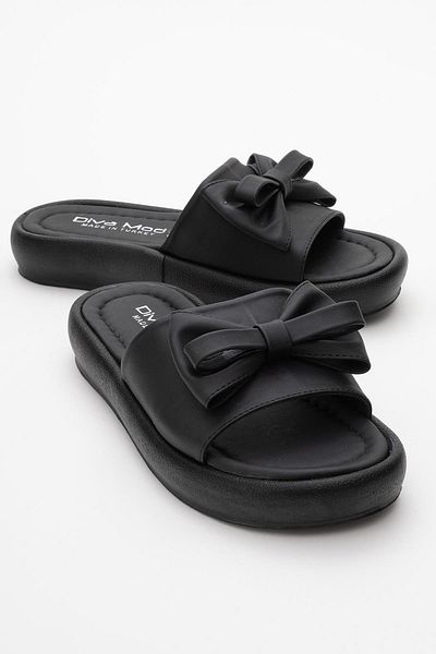 CCWAY AYAKKABI Women's Bow Tie Buckle Slippers Black