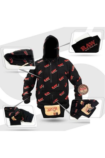 RAW Black Unisex Hoodie with RAW Rawlers Hood, Multiple Pockets and Removable Face Mask, S