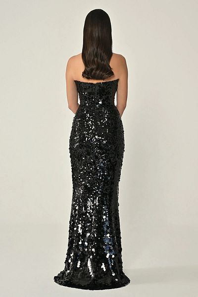 ALFABETA Women Body Wrap Sequin Long Stylish Black Evening Dress & Homecoming Dress Ab7079-Black