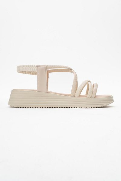 CCWAY AYAKKABI Women's Cross Piping Sandals Beige Beige