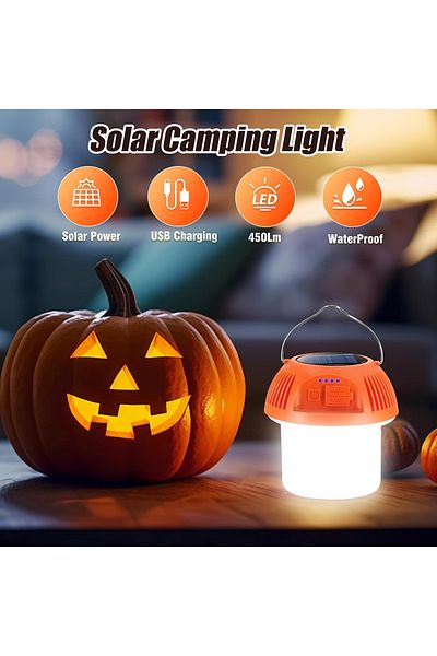 SYLSTAR Sylstar solar-powered camping lantern, 11.4 x 10.4 cm, 450 lm, white, orange