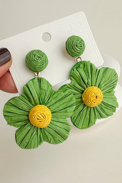 Modex Raffia Bohemian Style Dangle Flower Earrings (7cm)