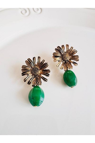 DEVİ fashion Vintage Natural Stone Flower Earrings 4 cm