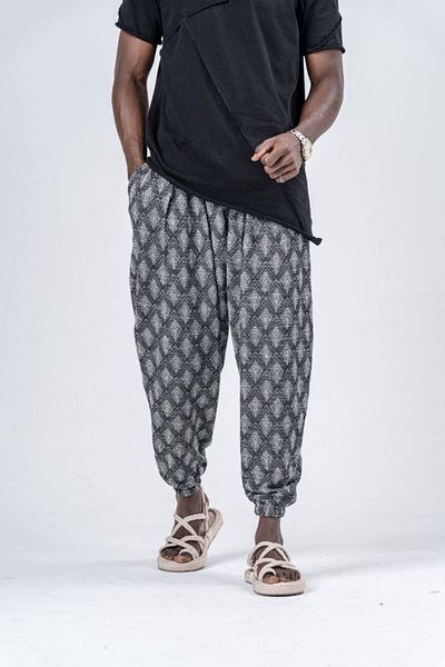 SUPERBLUE Men's Summer Patterned Smoked Jogger Baggy Trousers