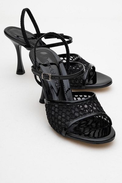 CCWAY AYAKKABI Women's Mesh Front and Back Open Heel Sandals Black Patent Leather