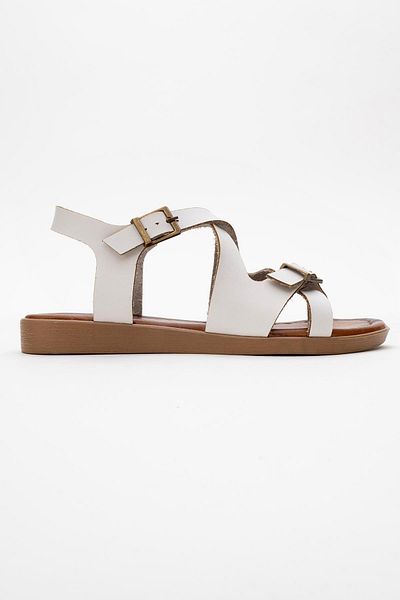 CCWAY AYAKKABI Cross Piping Women's Sandals White