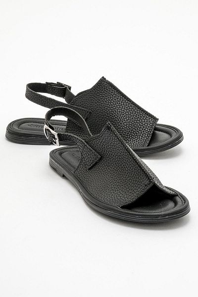 CCWAY AYAKKABI Woman's slip-on flat sandal black leather