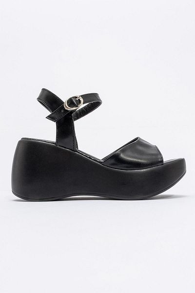 CCWAY AYAKKABI Women's Piping Heeled Sandals Black
