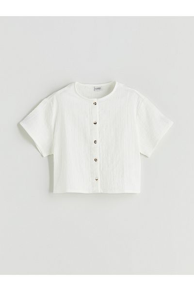 LC Waikiki Crew Neck Muslin Girl's Crop Shirt
