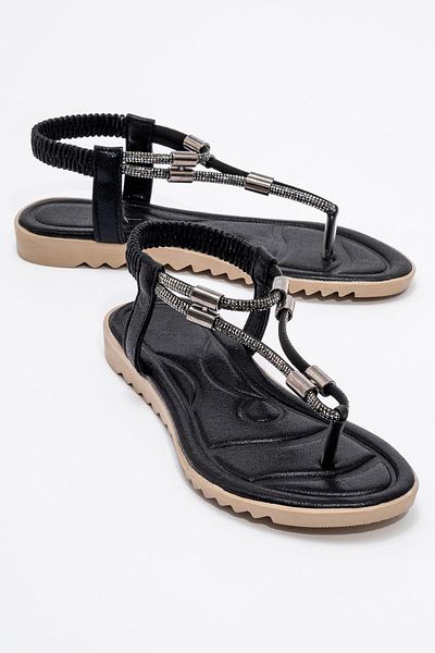 CCWAY AYAKKABI Women's Stone Flip Flops Sandals Black