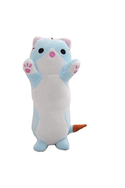 OEM Jucărie de pluș, Pisică, Tip breloc, Albastru/Alb, 16 cm