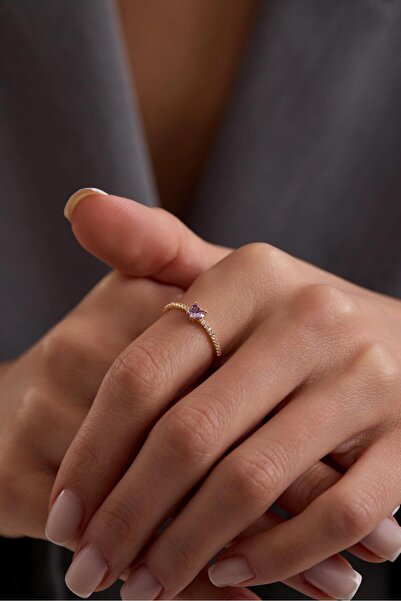 Tufanlar Kuyumculuk 14 Ayar Lila Kalp Taşlı Altın Yüzük