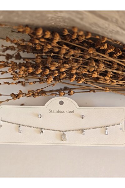 DEMİR ACCESORİES مجموعة أقراط قلادة من الفولاذ للنساء