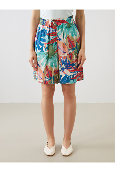 LC Waikiki Kvetinové dámske šortky s elastickým pásom