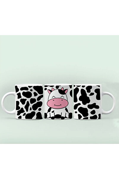 GünayStore İnek Desenli Siyah-Pembe Çay Kahve Kupa 300 Ml