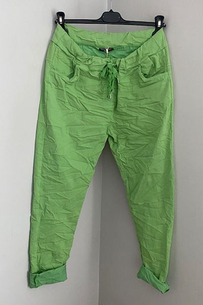 AYASOFYA OTANTIK Women's Italian Light Green Tie Waist Lycra Skinny Leg Pants