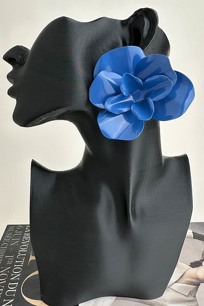 Modex Metal Oval Curved Blue Light Exaggerated Flower Earrings (7cm)