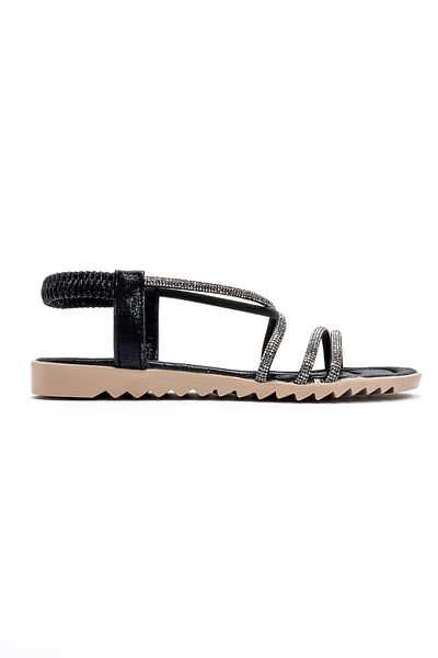 CCWAY AYAKKABI Woman's cross-stone sandal black