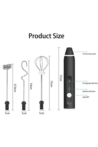 Generic High Quality Mini 3 Speed USB Rechargeable Household Household Whisk Foam Egg Beater Stainless Steel