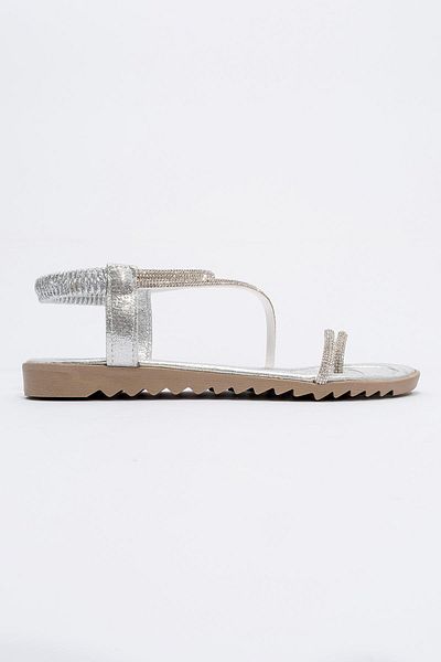 CCWAY AYAKKABI Women's Flip Flops Stone Sandals Silver