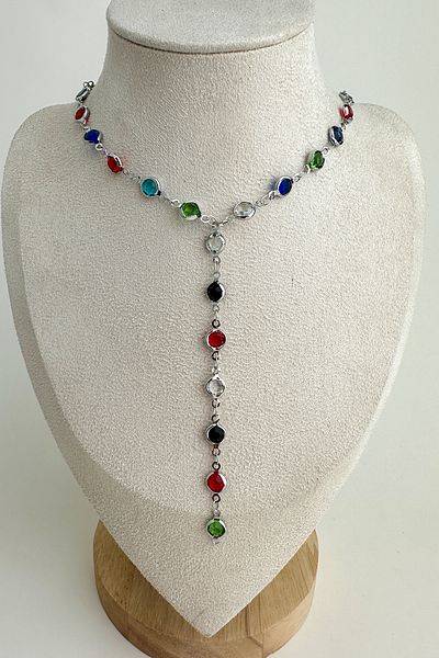 Modex Round Colored Stone Crop Low-Cut Y Necklace (56cm)