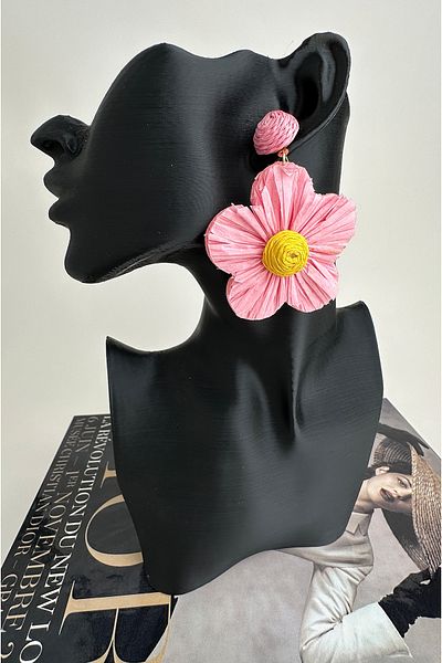 Modex Raffia Bohemian Style Dangle Flower Earrings (7cm)