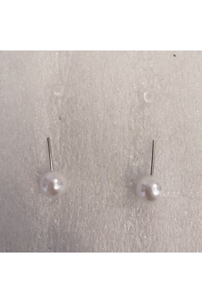 Butik Tülin Authentic Synthetic Artificial Pearl White Ball Bead Nails Earrings 1.7X0.7Cm Made in Thailand