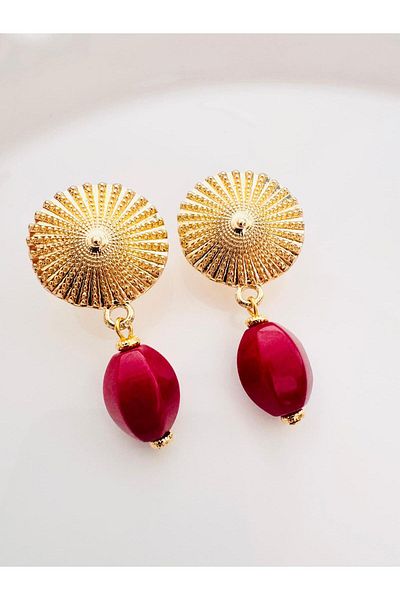 DEVİ fashion Vintage Natural Stone Fuchsia Earrings 5 cm
