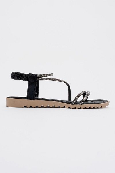 CCWAY AYAKKABI Woman's cross-stone sandal black