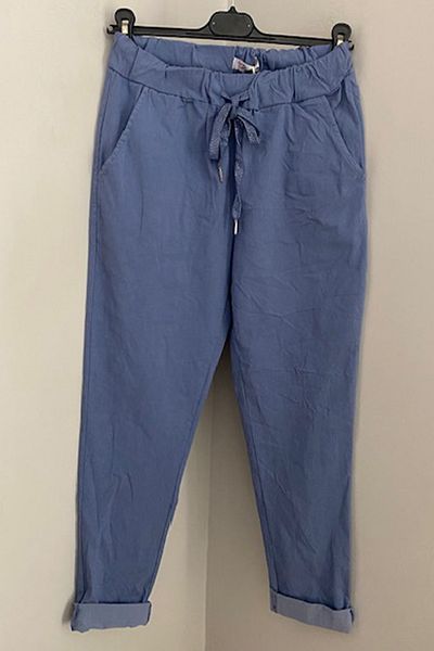 AYASOFYA OTANTIK Women's Italian Indigo Blue Tie Waist Lycra Skinny Leg Pants