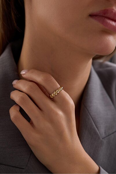 Tufanlar Kuyumculuk 14 Ayar Kalpli Sıralı Yarımtur Altın Yüzük