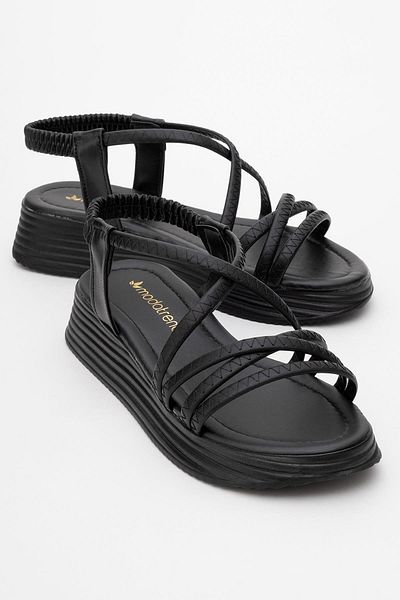 CCWAY AYAKKABI Women's Cross Piping Sandals Black Black