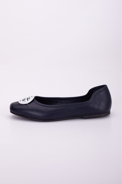 VİNİCCİ AYAKKABI Navy Blue Ballet with Genuine Leather Buckle