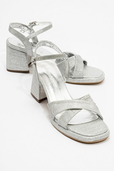 CCWAY AYAKKABI حذاء الكعب العالي اللامع للمرأة باللون الفضي