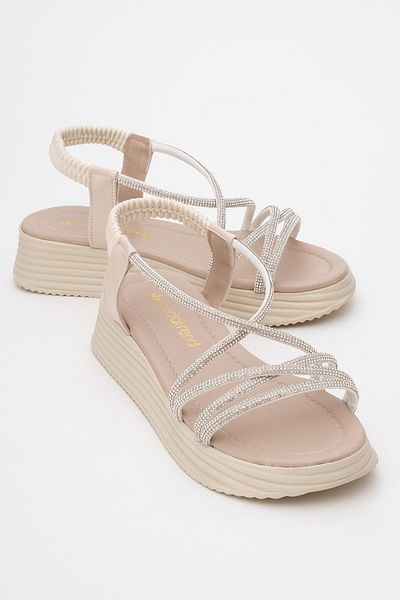 CCWAY AYAKKABI Women's Cross Stone Sandals Beige