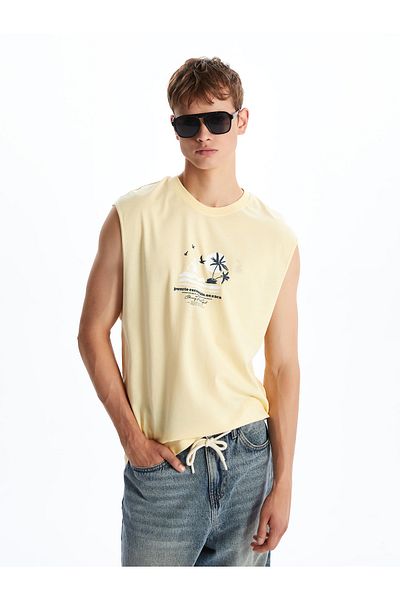 LC Waikiki Ανδρικό αμάνικο μπλουζάκι με στάμπα Crew Neck