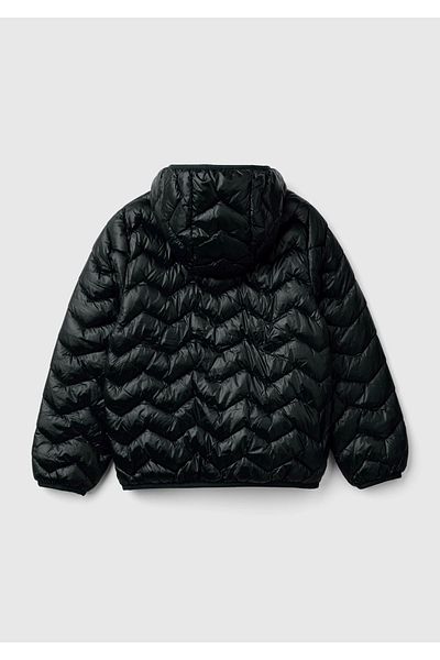 United Colors of Benetton Girl's Black Logo Embroidered Hooded Thin Puffa Coat