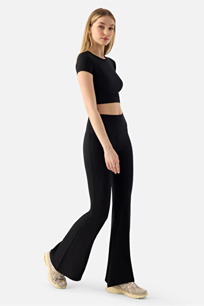 Superstacy Melina Yüksek Bel Ispanyol Paça Siyah Spor Tayt