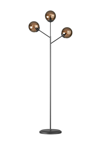 avizade LOREVA 3'lü Bal Cam Küre Lambader - Siyah Metal Gövdeli Modern Yer Lambası