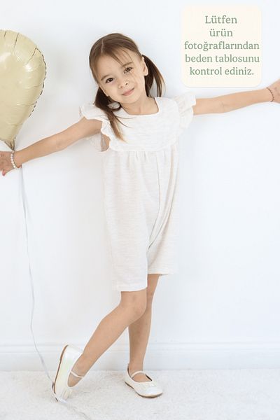 FESSHERA KİDS 🎀 Girls' Soft Textured Linen Jumpsuit with Flywheel Sleeves – Suitable for Daily and Special Occasion Use 🎀