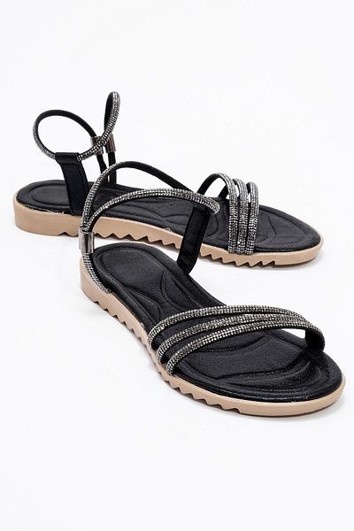 CCWAY AYAKKABI Woman's heeled shoes with stones black