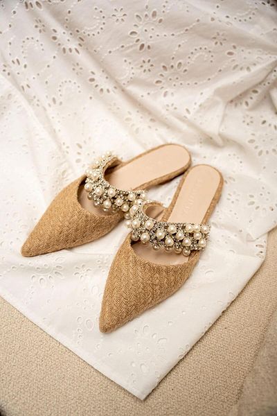 LamintaGlobal Rosi̇e Wicket Tie Detail Stone Women's Slippers