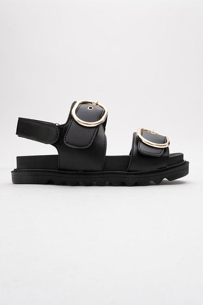 CCWAY AYAKKABI Women's Double Buckle Velcro Sandals Black